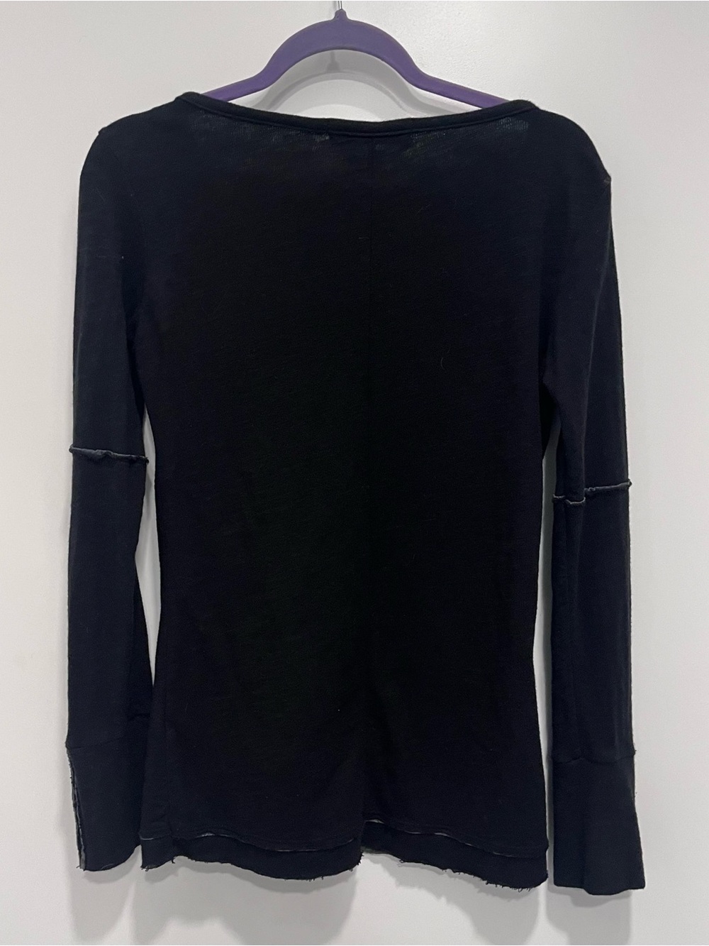 Americanable Y2K Black Long-Sleeve Scoop Neck Top Waffle Knit Thermal Boho Small - Picture 5 of 5